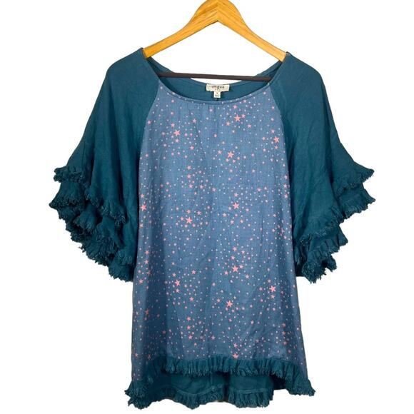 Umgee Tops - Umgee Ruffles Star Print Linen Blend Top Size Medium